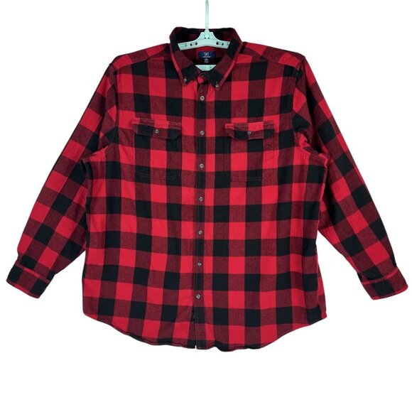 George Men's Red Buffalo Check Button-Down Long Sleeve Shirt 3XL (54-56) Cotton - Picture 1 of 10